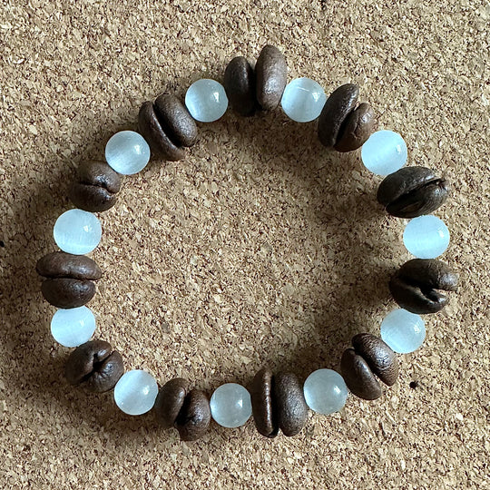 Solid Color Beads Natural Coffee Bean Bracelet - Stretch Beading, Handmade, Eco-Friendly, Unique Bohemian Jewelry