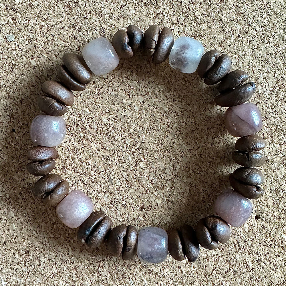 Solid Color Beads Natural Coffee Bean Bracelet - Stretch Beading, Handmade, Eco-Friendly, Unique Bohemian Jewelry