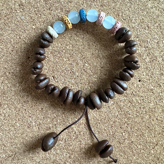 Handmade Volcanic Stone Collection Coffee Bean Bracelet - Colorful Volcanic Stone Stretch Bracelet, Unique Coffee Gift