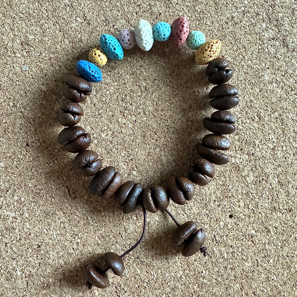 Handmade Volcanic Stone Collection Coffee Bean Bracelet - Colorful Volcanic Stone Stretch Bracelet, Unique Coffee Gift