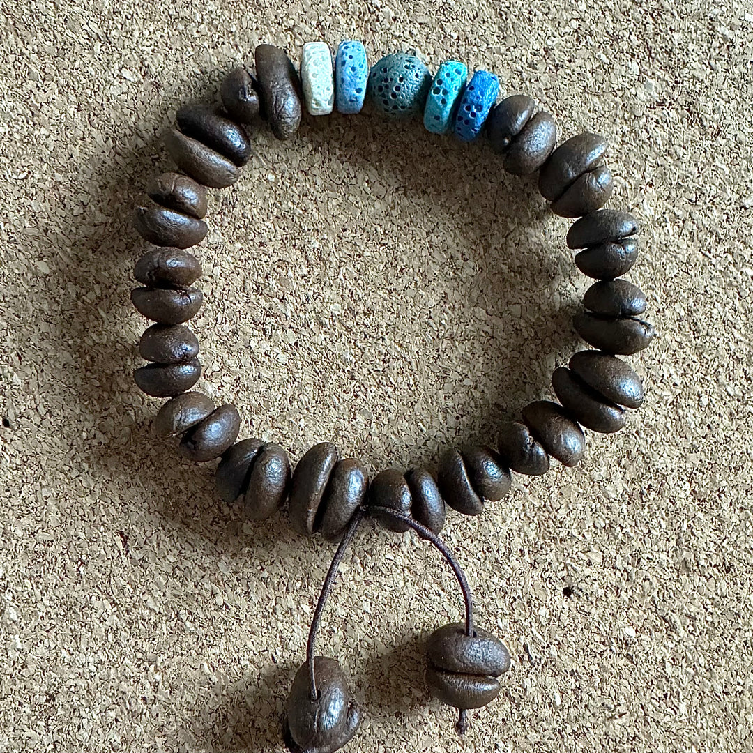 Handmade Volcanic Stone Collection Coffee Bean Bracelet - Colorful Volcanic Stone Stretch Bracelet, Unique Coffee Gift