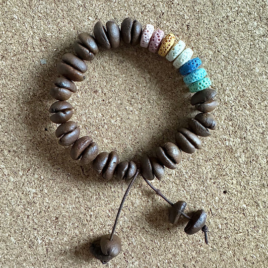 Handmade Volcanic Stone Collection Coffee Bean Bracelet - Colorful Volcanic Stone Stretch Bracelet, Unique Coffee Gift