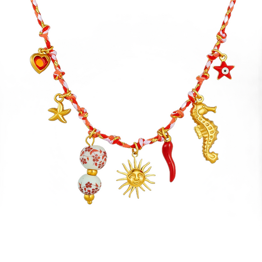 Red &amp; White Rope Knot Gourd &amp; Seahorse Pendant Jewelry