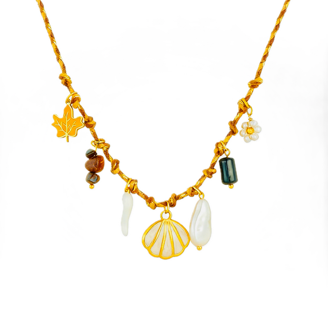 Bohemian Rope Knot Shell &amp; Maple Leaf Multi-Pendant Jewelry