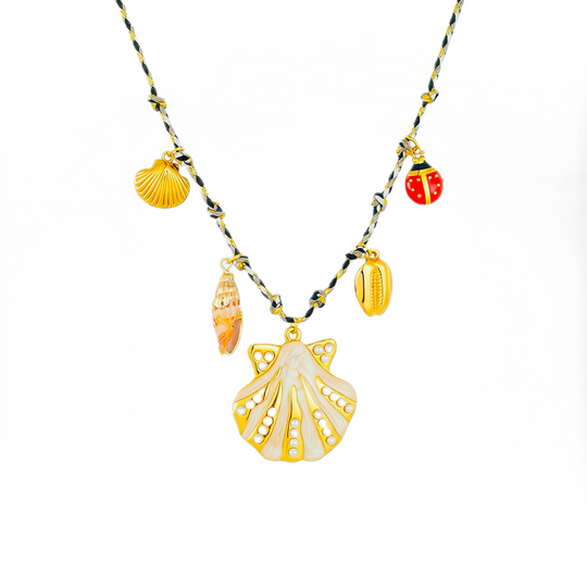 Bohemian Rope Knot Shell &amp; Ladybug Multi-Pendant Jewelry