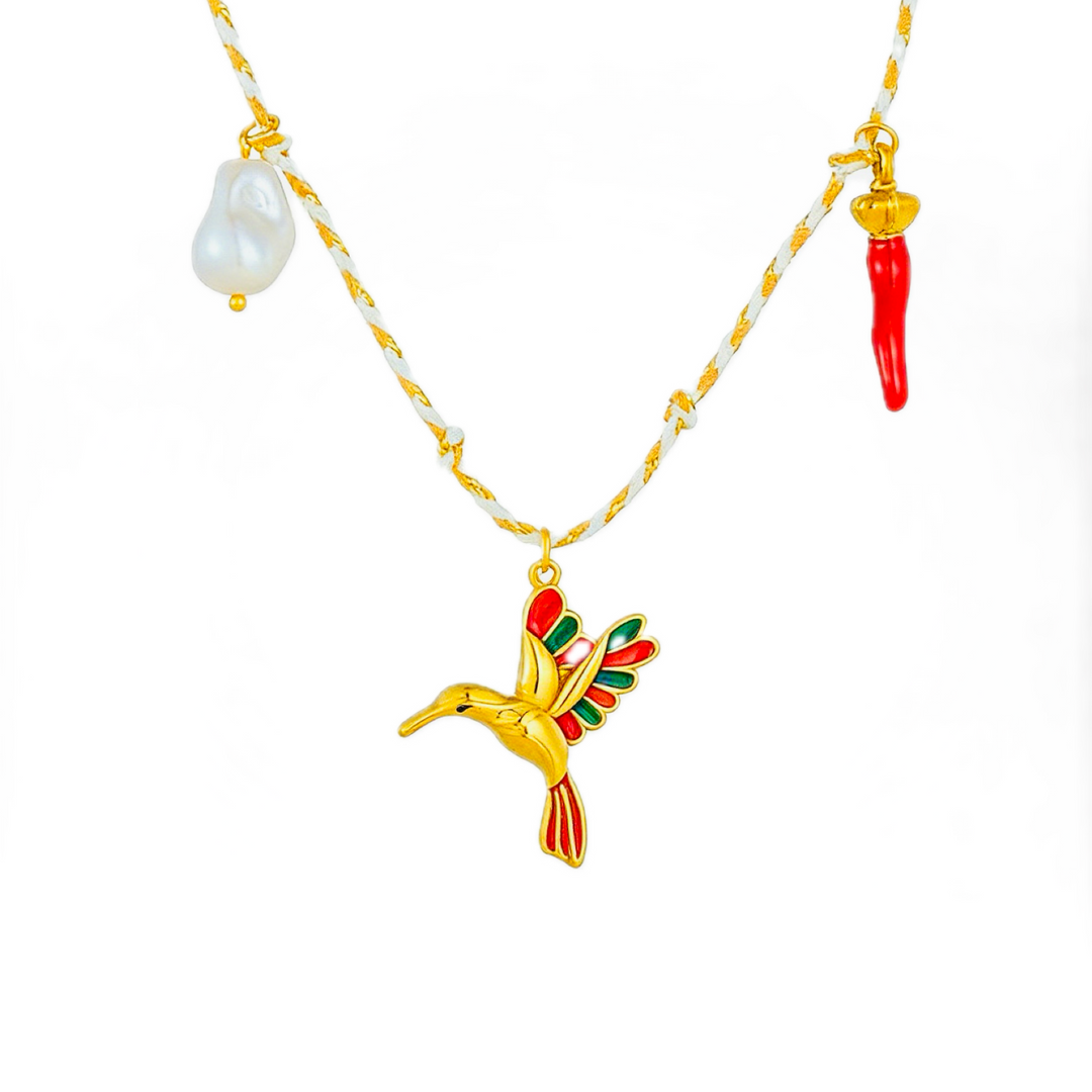 Bohemian Rope Knot Hummingbird &amp; Chili Multi-Pendant Jewelry