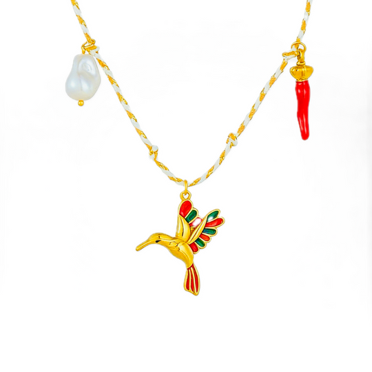 Bohemian Rope Knot Hummingbird &amp; Chili Multi-Pendant Jewelry