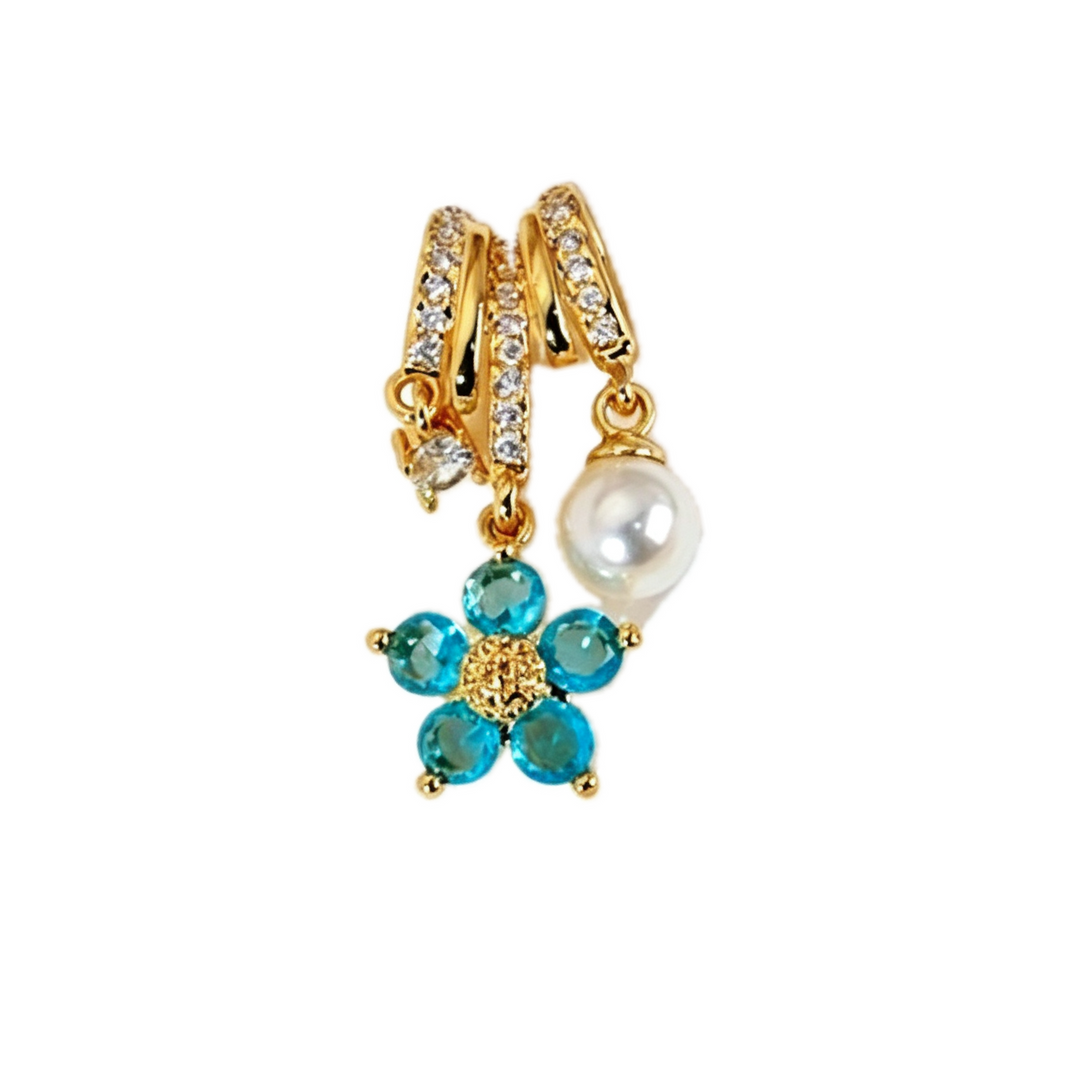 Teal Blue Flower &amp; Pearl Drop