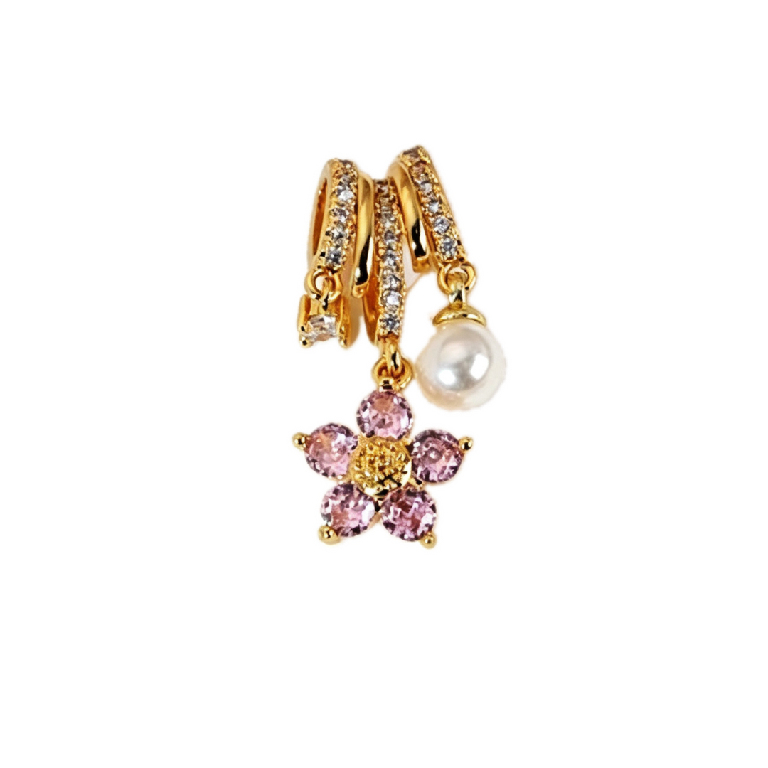 Pink Crystal Flower &amp; Pearl Pendant