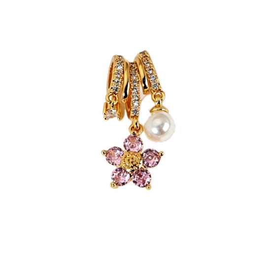 Pink Crystal Flower &amp; Pearl Pendant