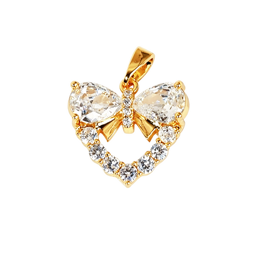 Open Bow Heart Crystal Pendant