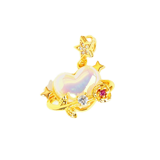 Opal Aurora Heart Star Rose Pendant