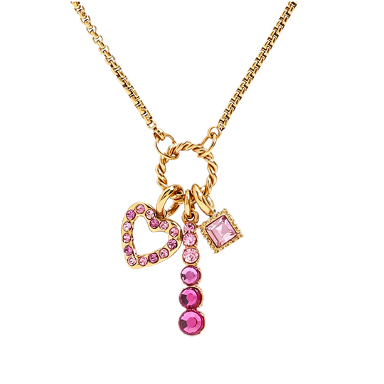 Pink Gradient Crystal Multi-Charm Necklace