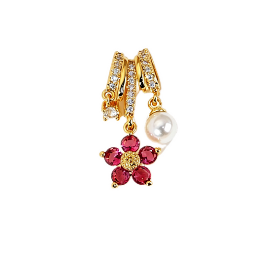Ruby Red Flower &amp; Pearl Drop