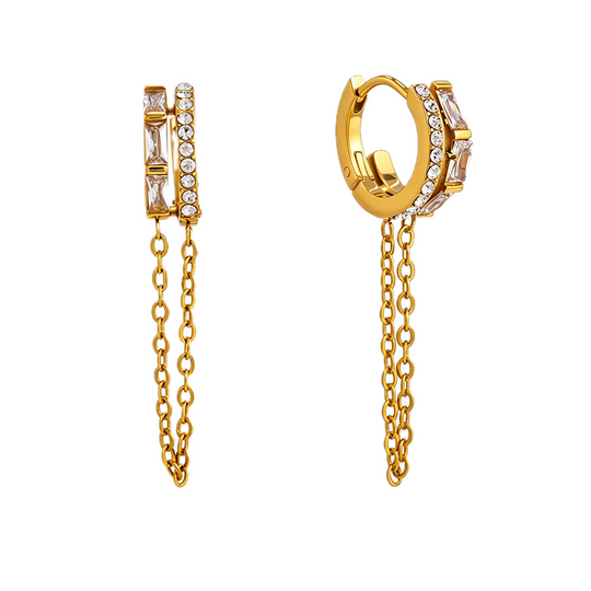Double Chain Tassel Diamond Earrings