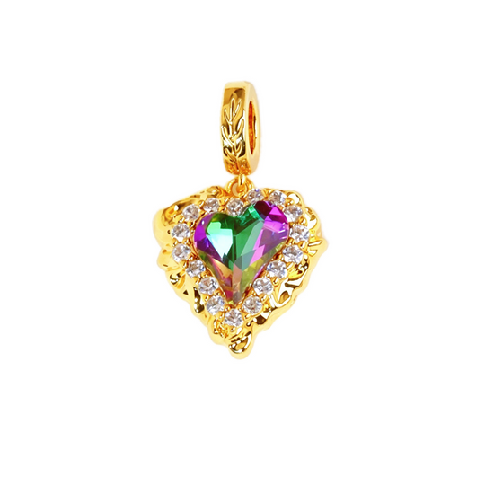 Iridescent Heart &amp; Gold Star Rose Pendant
