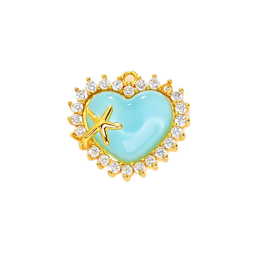 Teal Enamel Starfish Heart Diamond Halo