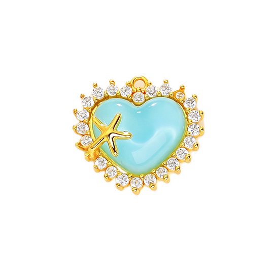 Teal Enamel Starfish Heart Diamond Halo