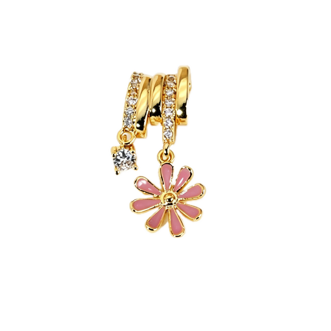Pink Enamel Daisy &amp; Pearl Drop