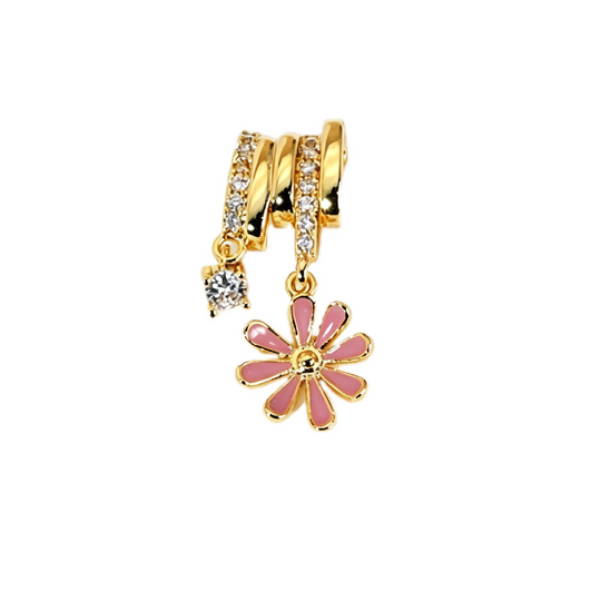 Pink Enamel Daisy &amp; Pearl Drop