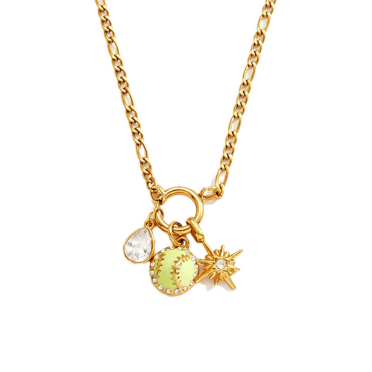 Gold Softball Star Charm Necklace