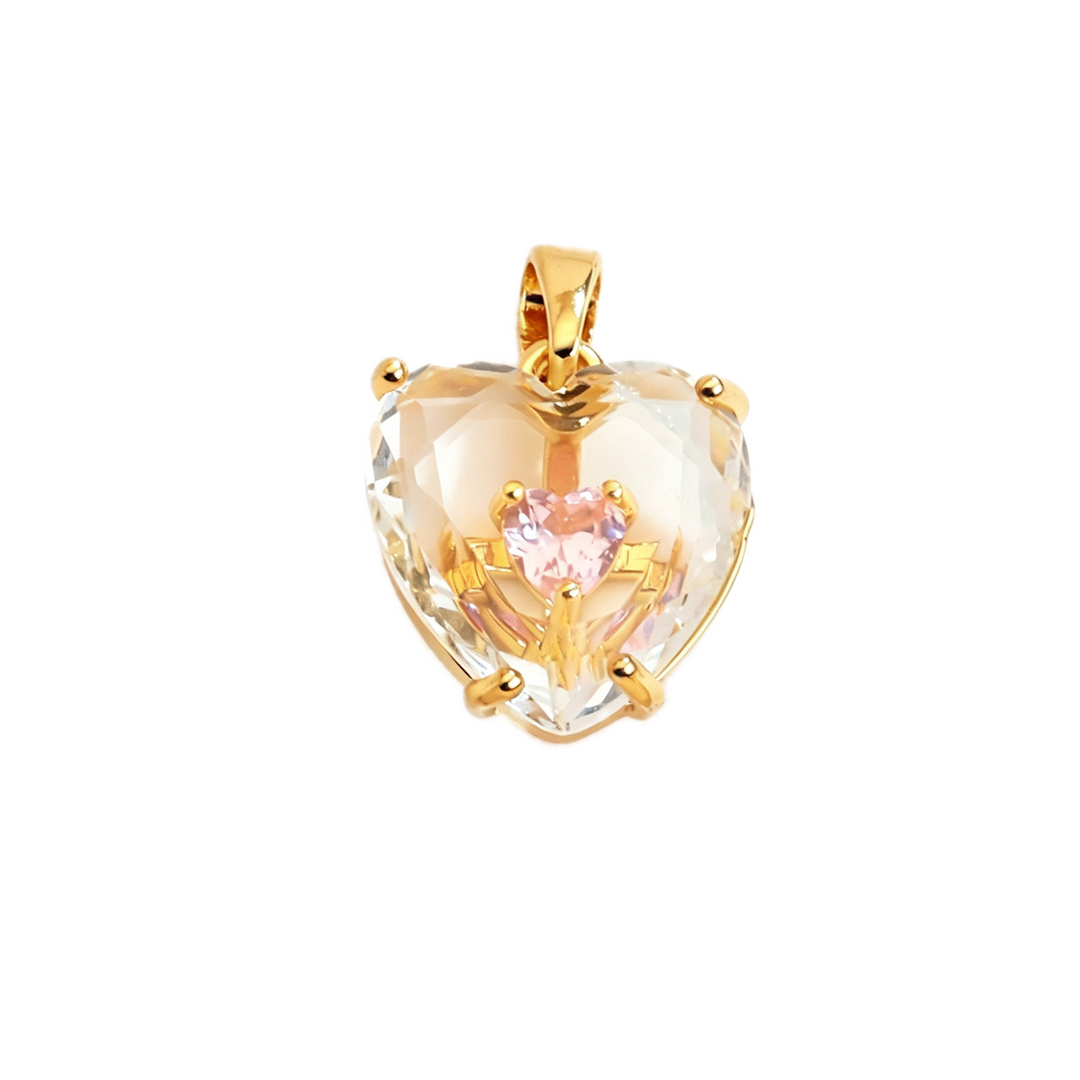 Gold Heart Crystal Pendant with White Core Stone