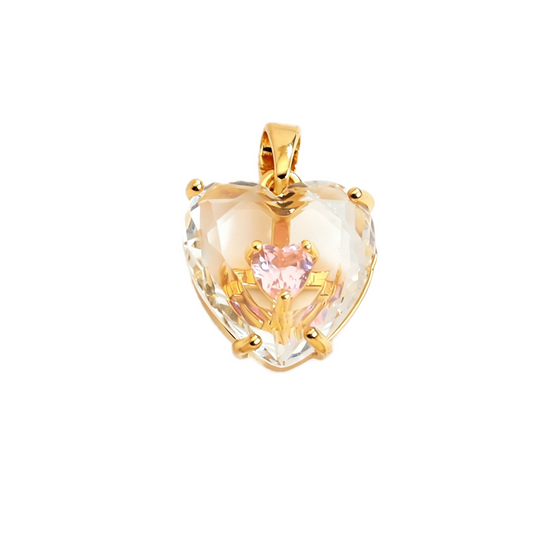 Gold Heart Crystal Pendant with White Core Stone