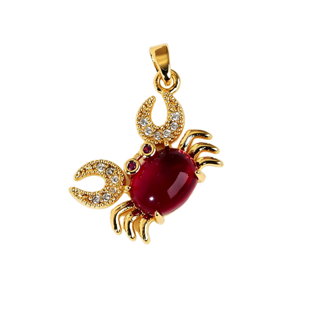 Gold Ruby Red Stone Crab Pendant