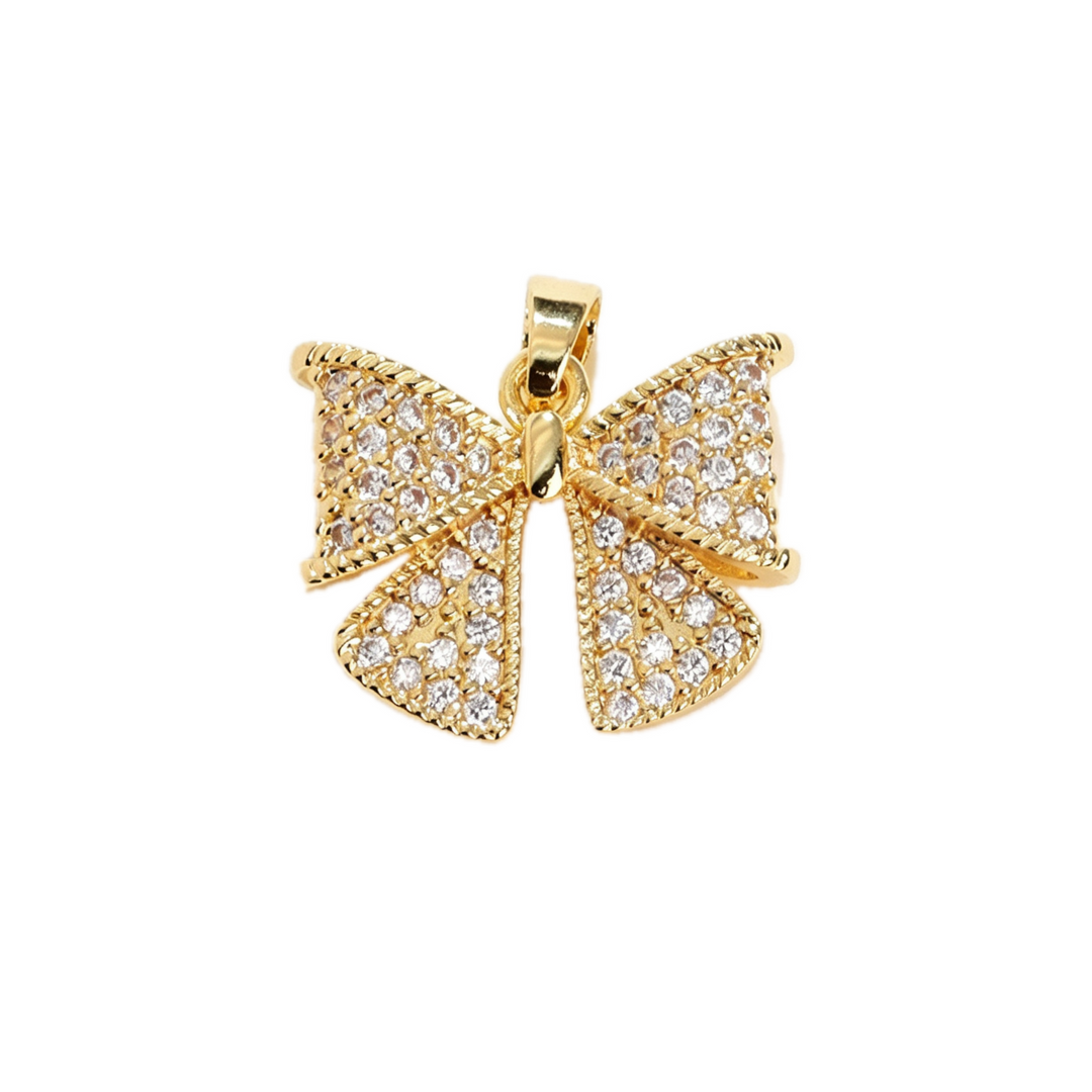 Gold Full Pavé CZ Bow Pendant