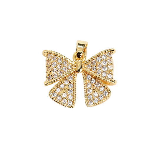 Gold Full Pavé CZ Bow Pendant