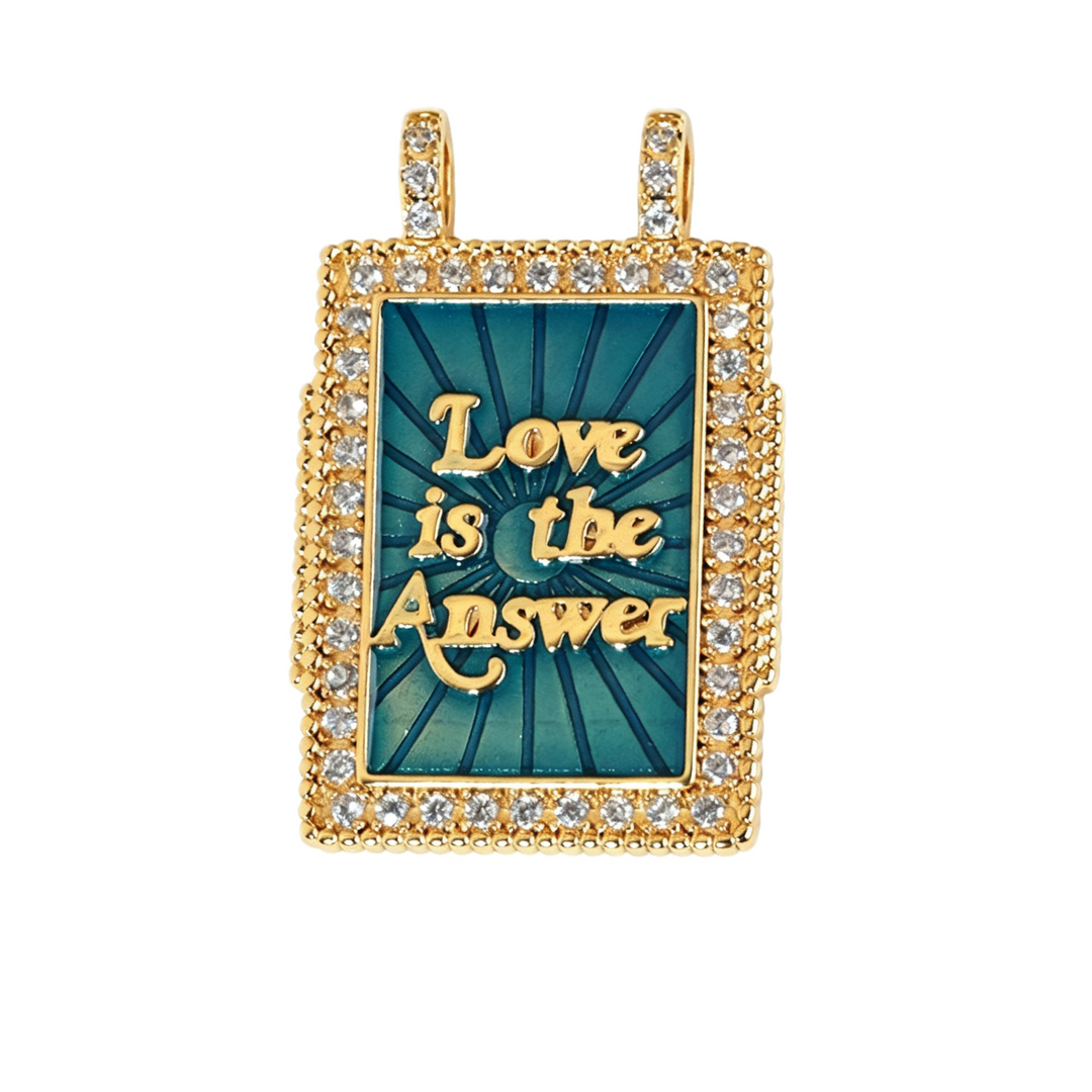 Teal Enamel Gold Script Pendant