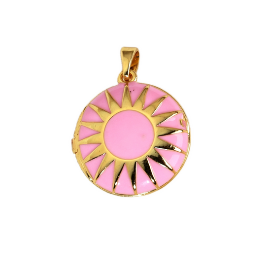 Gold Pink Sun Enamel Round Pendant
