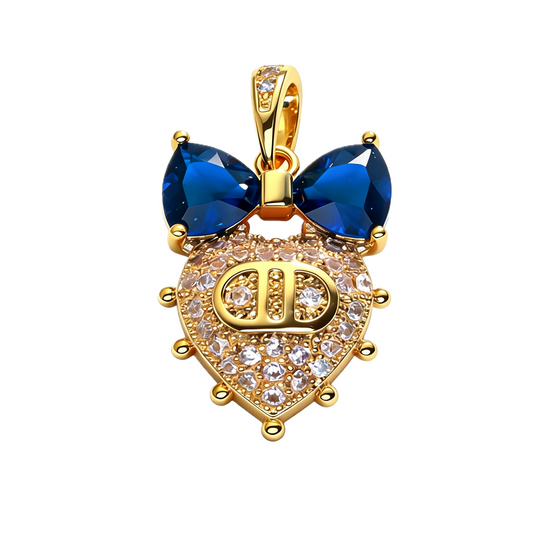Sapphire Blue Bow Heart Pendant