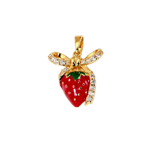 Gold Strawberry &amp; CZ Bow Pendant