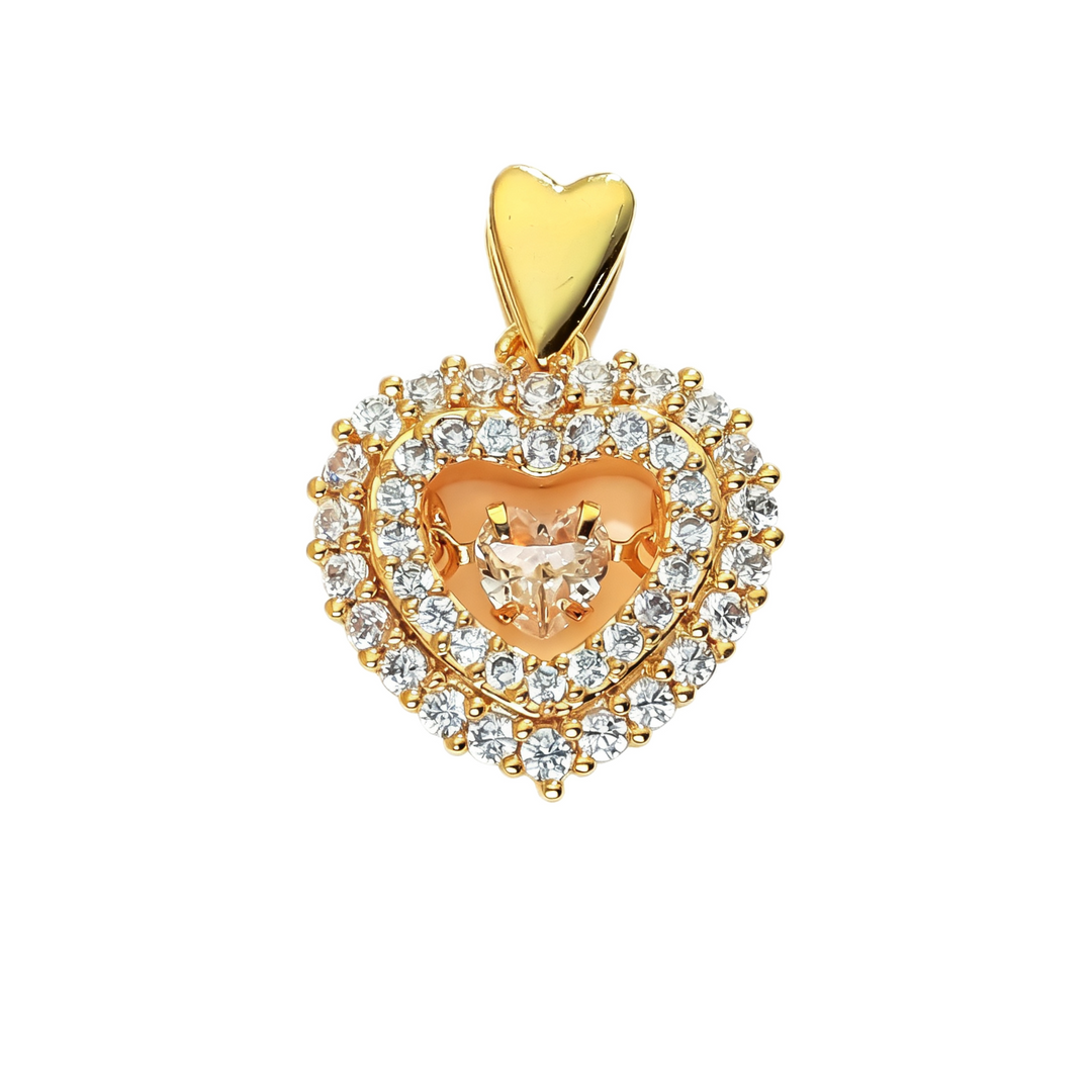 Double Halo Champagne Heart Pendant