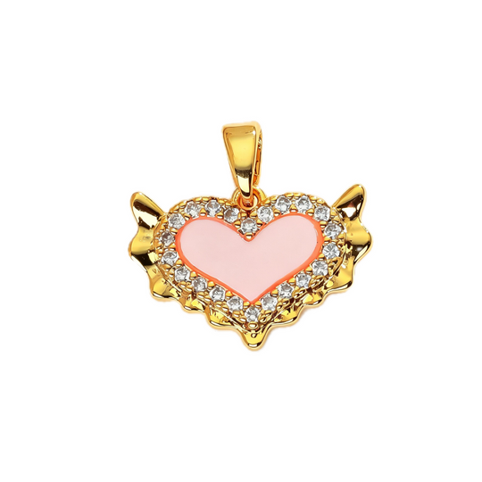 Pink Enamel Angel Wing Heart Pendant