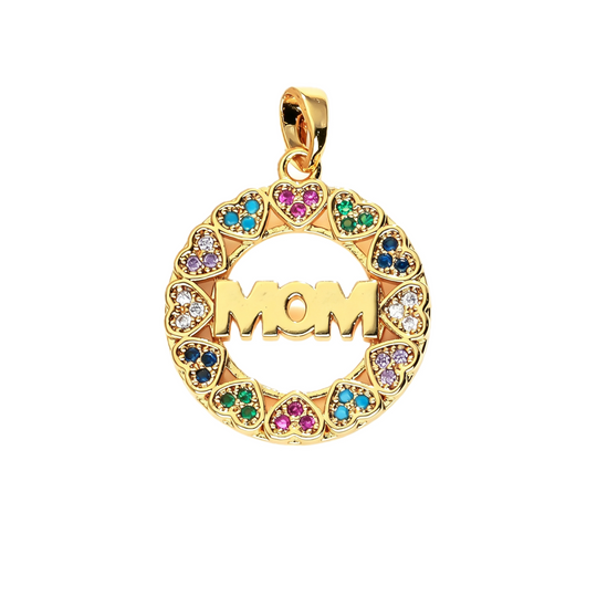 "MOM" Heart Wreath Circle Pendant