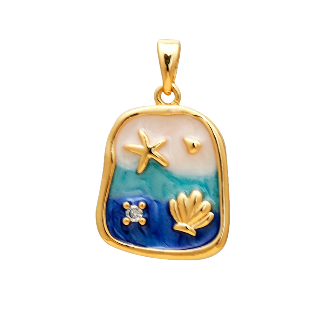 Gold Ocean Scene Enamel Pendant