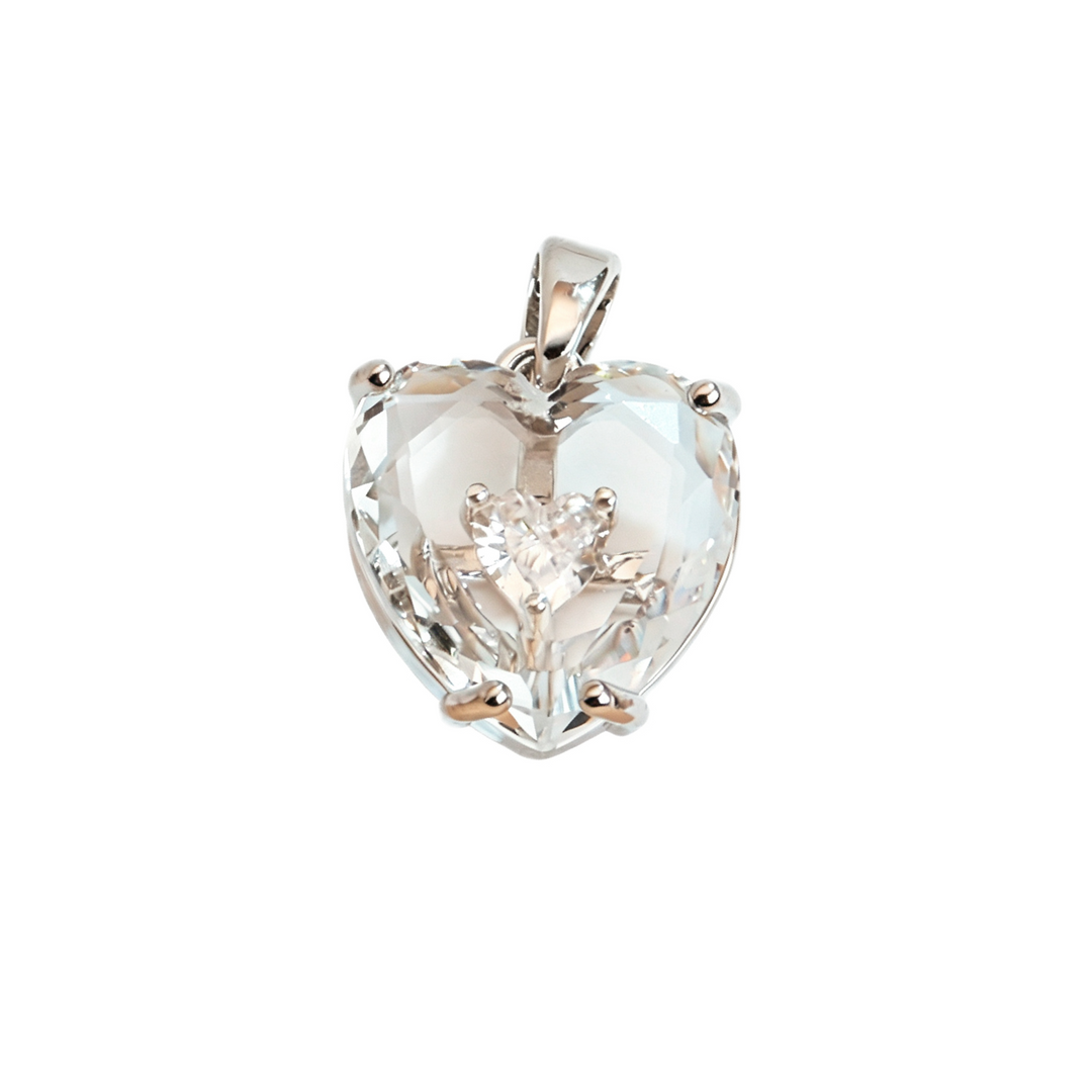 Silver Heart Crystal Pendant with White Core Stone
