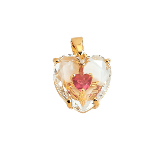 Gold Heart Crystal Pendant with Rose Red Core Stone