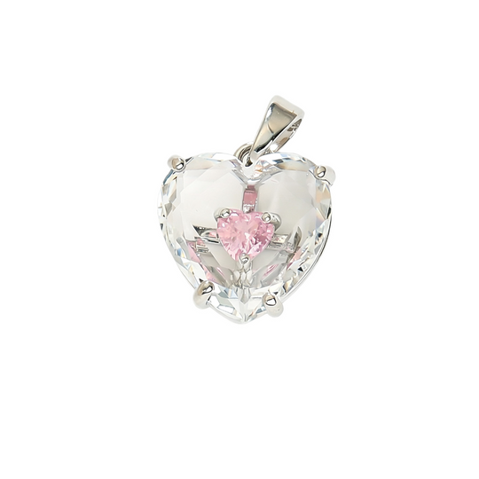 Silver Heart Crystal Pendant with Pink Core Stone