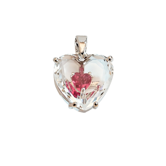 Silver Heart Crystal Pendant with Rose Red Core Stone