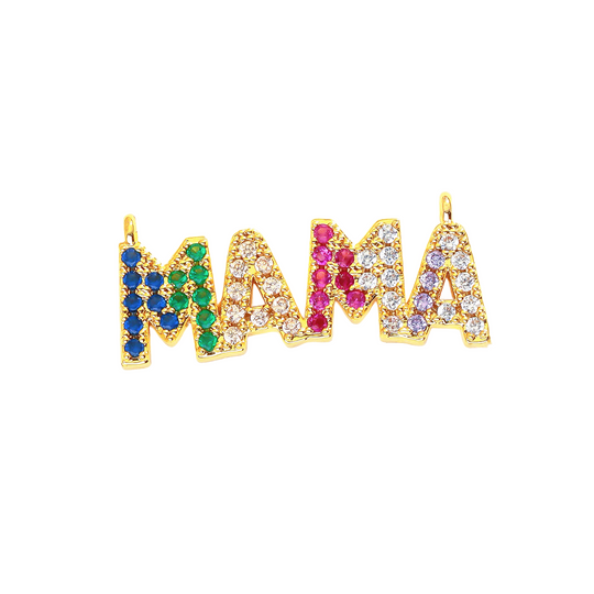 "MAMA" Multicolor CZ Block Letter Bar Pendant