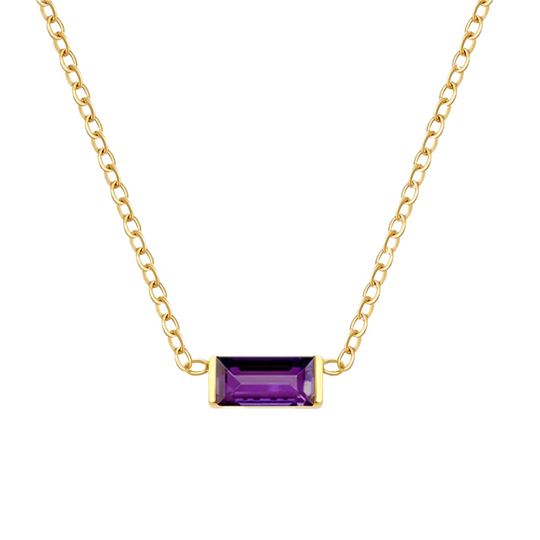 Birthstone Small Square Necklace-Feb·Ame