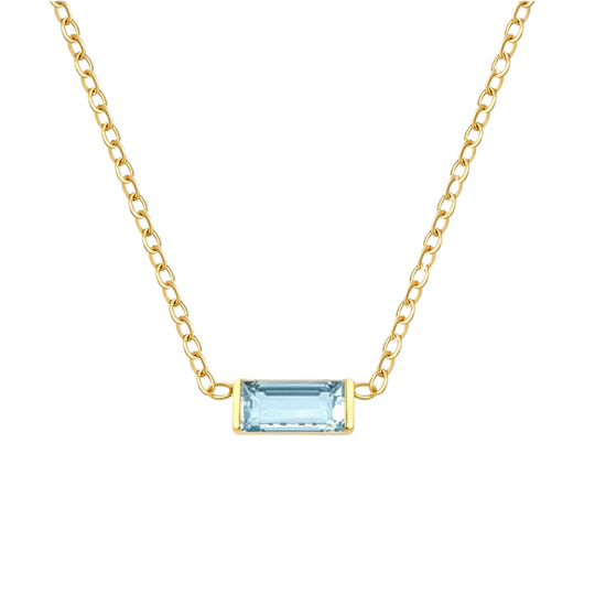 Birthstone Small Square Necklace-Mar·Aqu