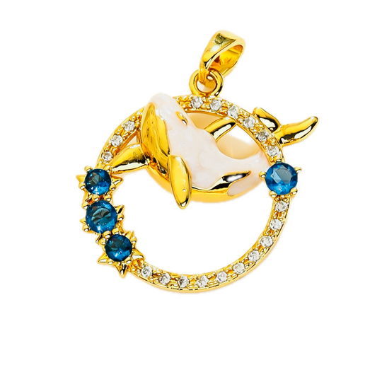 Gold White Dolphin Circle Pendant