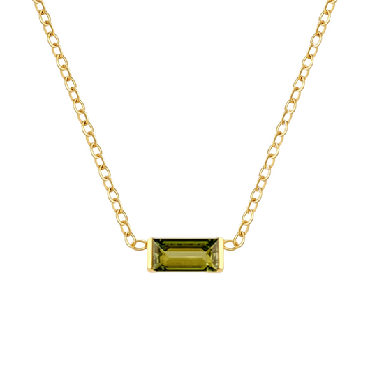 Birthstone Small Square Necklace-Aug·Per