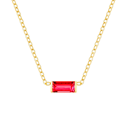 Birthstone Small Square Necklace-July·Ruby