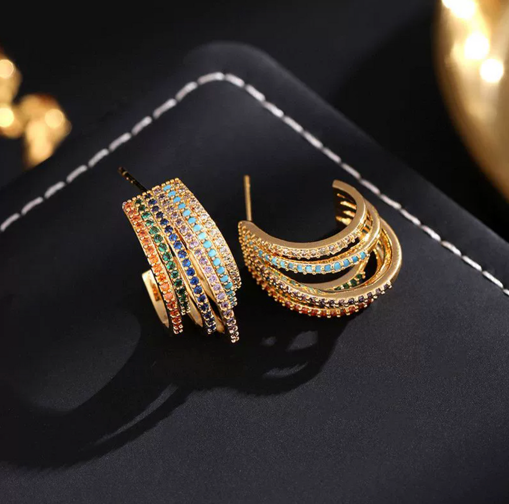 Spectrum Arc Multi-Layer Hoop Earrings Bold color meets architectural curves