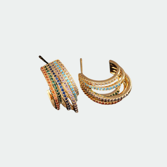Spectrum Arc Multi-Layer Hoop Earrings Bold color meets architectural curves